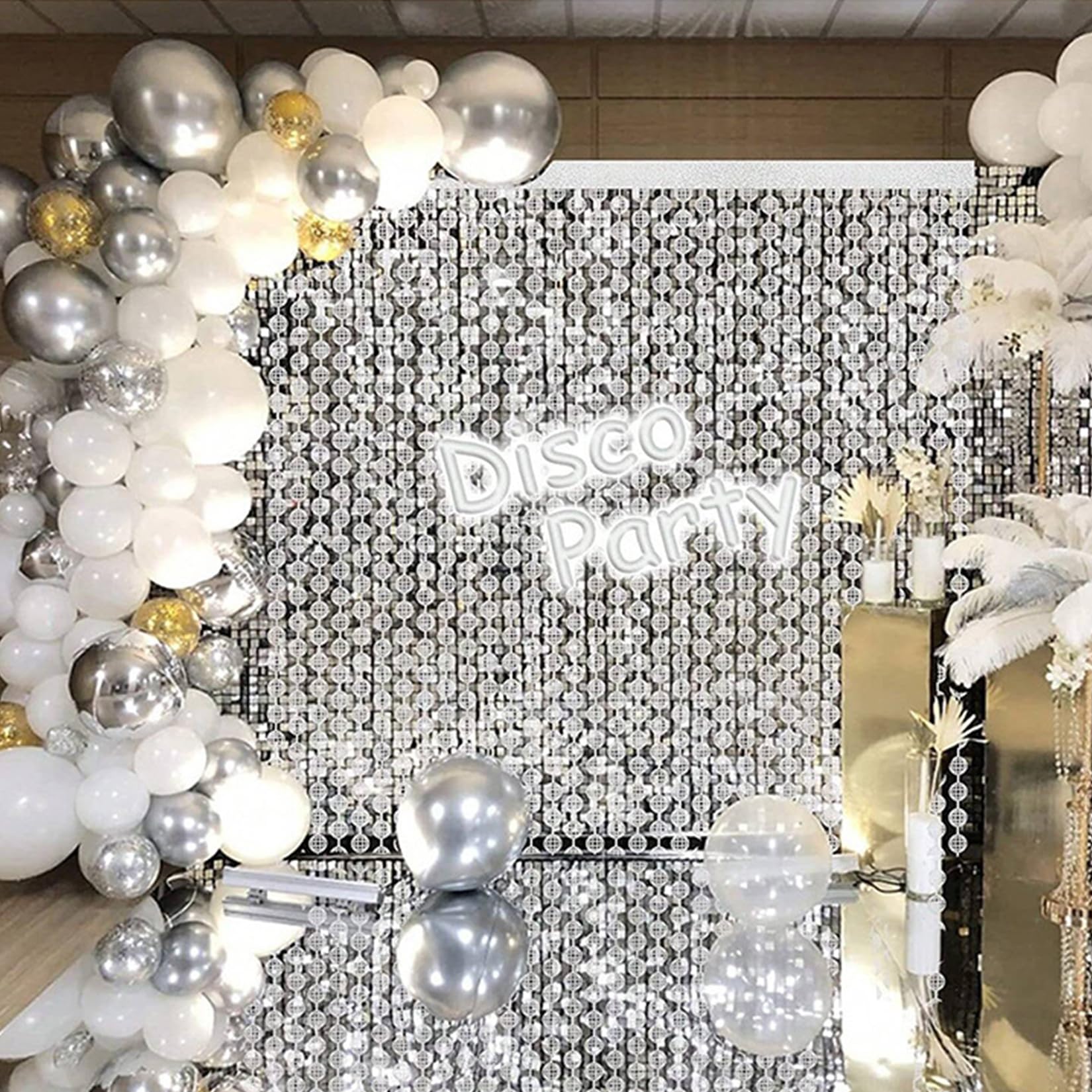 4-teiliges Discokugel-Garland-Banner Mit Lichterket Produktbild-Vorschau 1