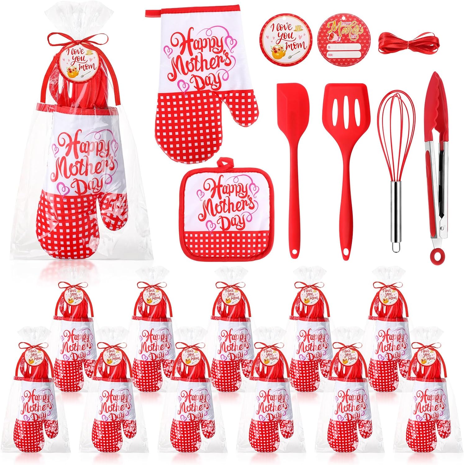 Maxdot 84 Pcs Holiday Baking Gift Set with Oven Mitts, Pot Holders, Silicone Utensils, Greeting Cards & Gift Packaging - Christmas Kitchen Essentials for Mom, Family, and Holiday Cooking