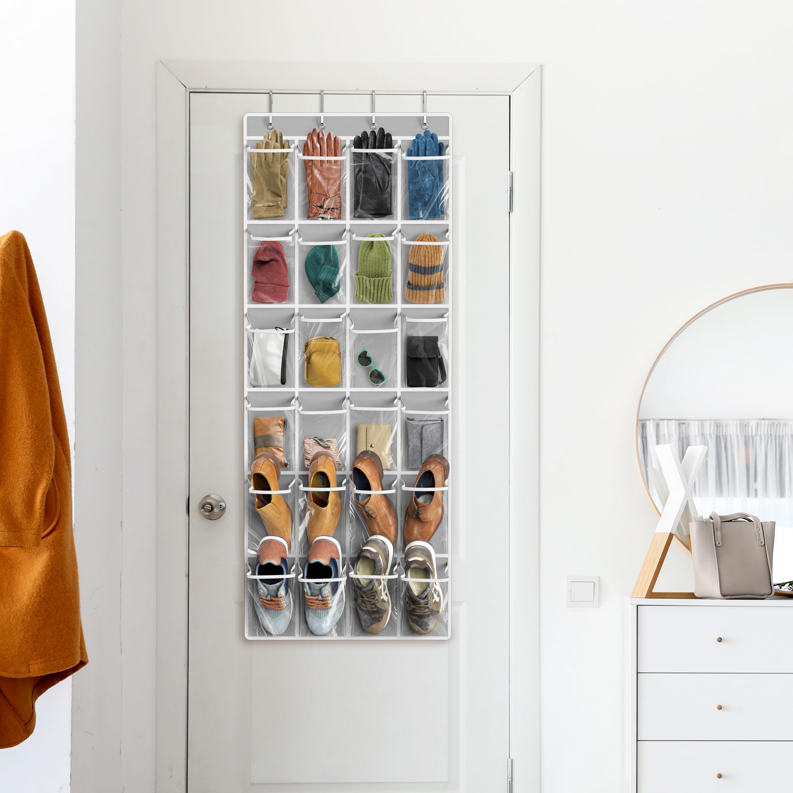 Simple Houseware Organizador de Zapatos para Colgar sobre la Puerta, 24 Bolsillos Grandes y Transparentes, Gris (56" x 22.5")