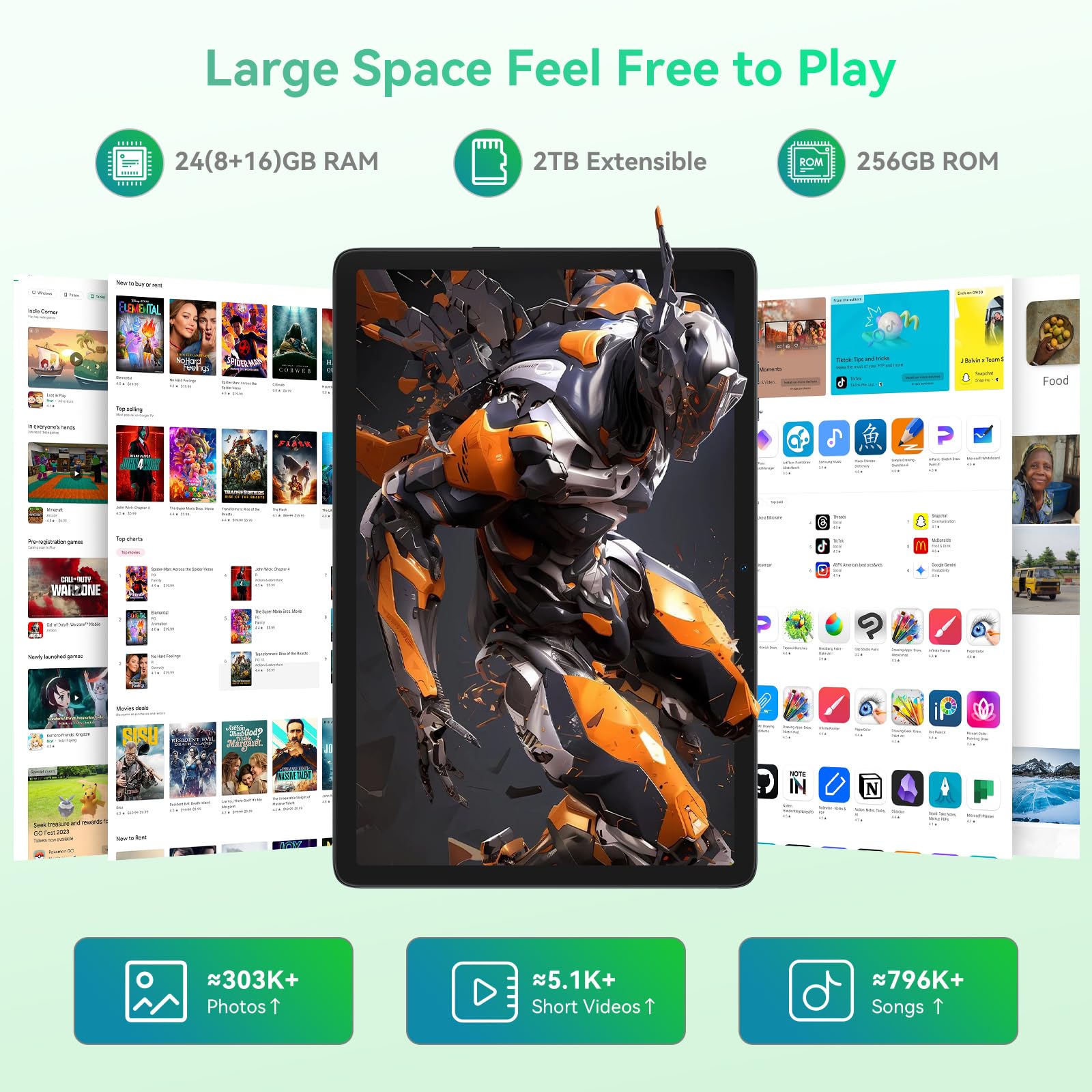 Tablet, 2026 Android 16 Tablets with 24GB+256GB ROM /2TB TF, Tablet with Keyboard Mouse Pen, Widevine L1/T606 Octa-Core/8MP AI Camera/1080P/5G WiFi/Bluetooth 5.0/GPS/OTG/ 4 Years Warranty - 3