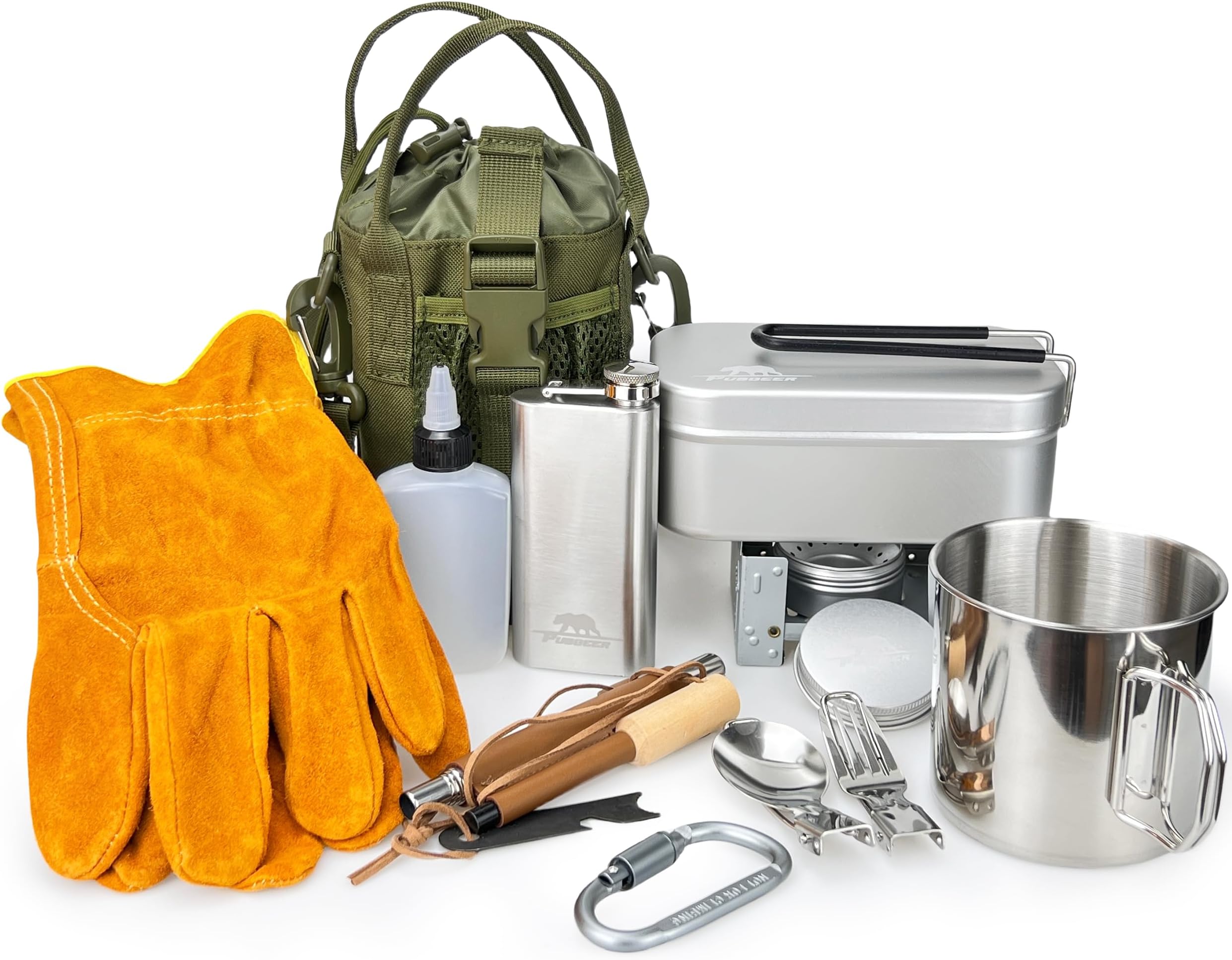 Pubgeer Portable Bushcraft Cooking Gear, Survival Cooking Kit, Canteen Cook Set, Wild Survival Equipment, Portable Cookware, Campfire Cooking Mess kit, Self Reliance, Solo Camping Cooking Kit