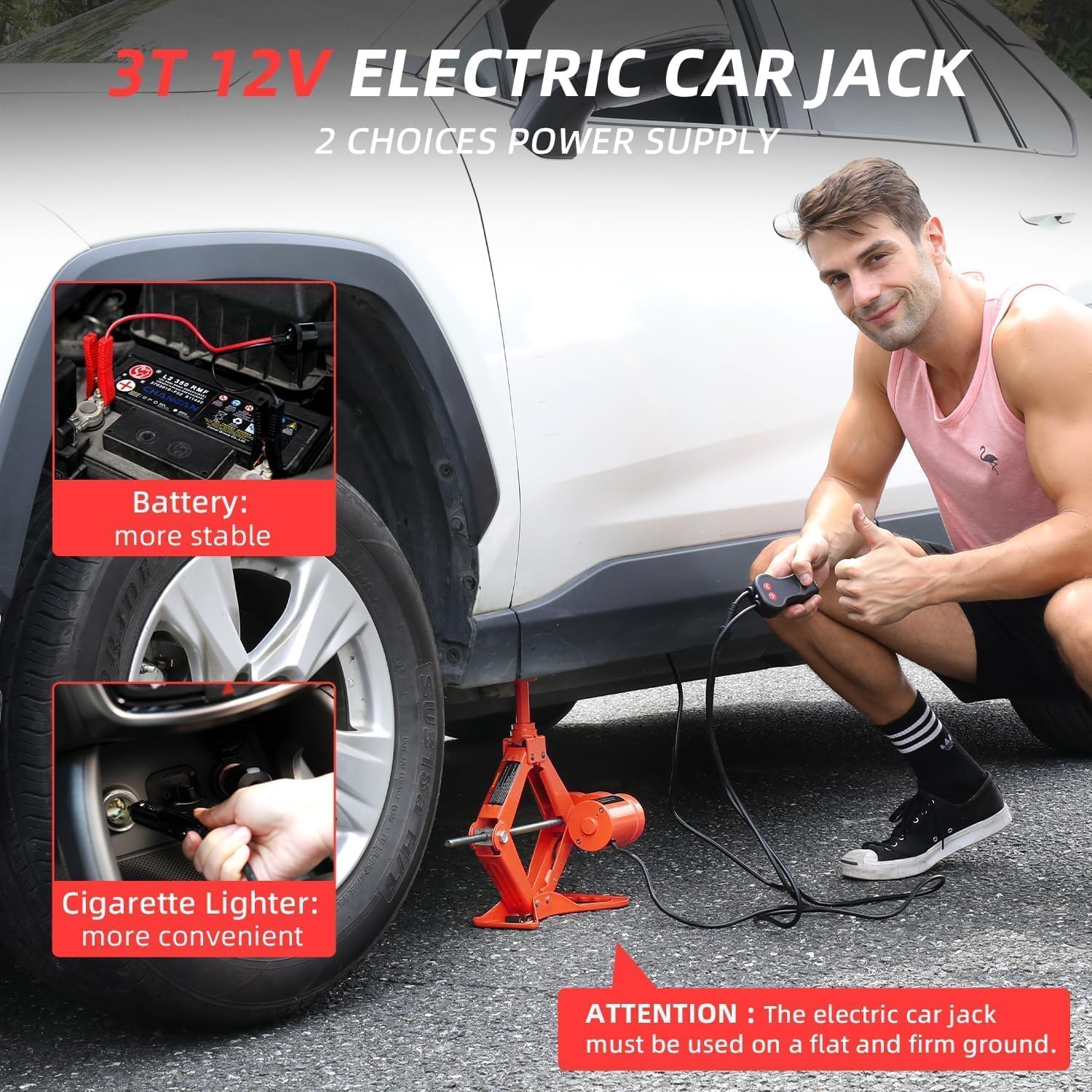ROGTZ Elektryczny podnośnik samochodowy – 12 V automatyczna podstawa do podnośnika podłogowego, niski profil, 3 tony, zestaw narzędzi naprawczych z torbą do przenoszenia
