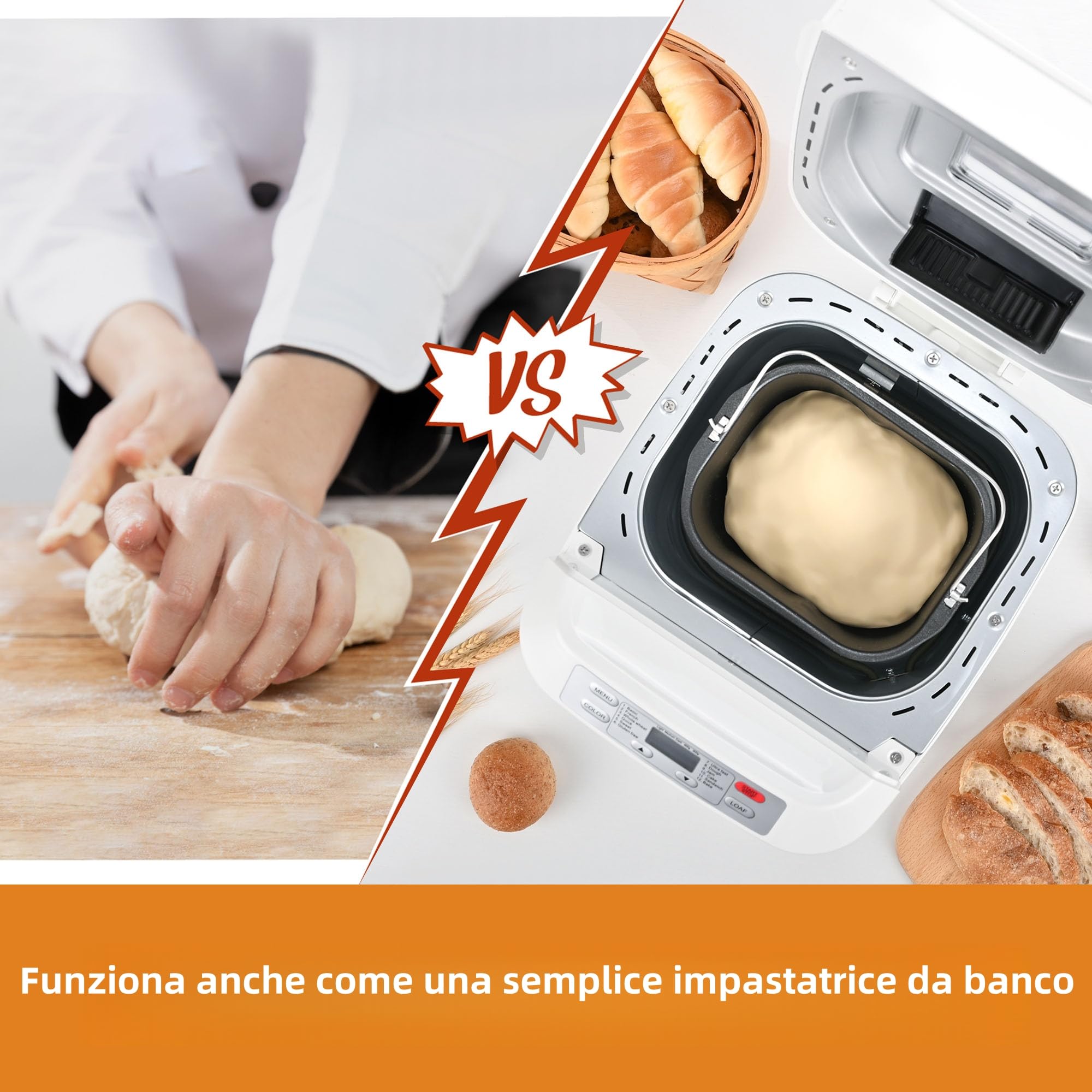 Macchina per il Pane, Kitchen in the Box Macchina del Pane con 12 Programmi, 900g, Senza Glutine, Dispenser Frutta Secca, Teglia Antiaderente, 3 Livelli di Cottura, Timer 13H e 1H Caldo (Bianco)