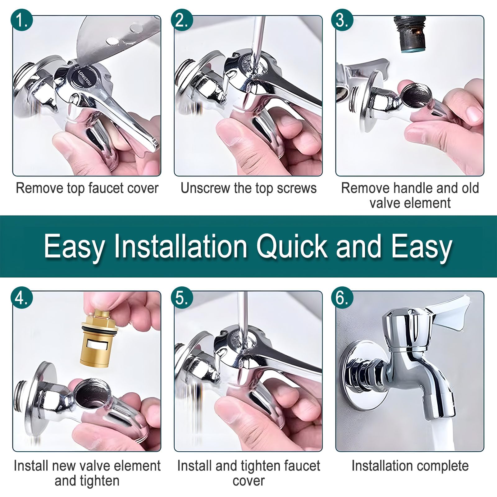 1 Pair Universal Replacement Tap,Ceramic Tap Cartridge Replacement Brass Tap Glands Repair Kit 1/4 Turn Tap Cartridge Valves Brass Ceramic Disc Cartridge Faucet Repair Parts(5.6cm) - Image 4