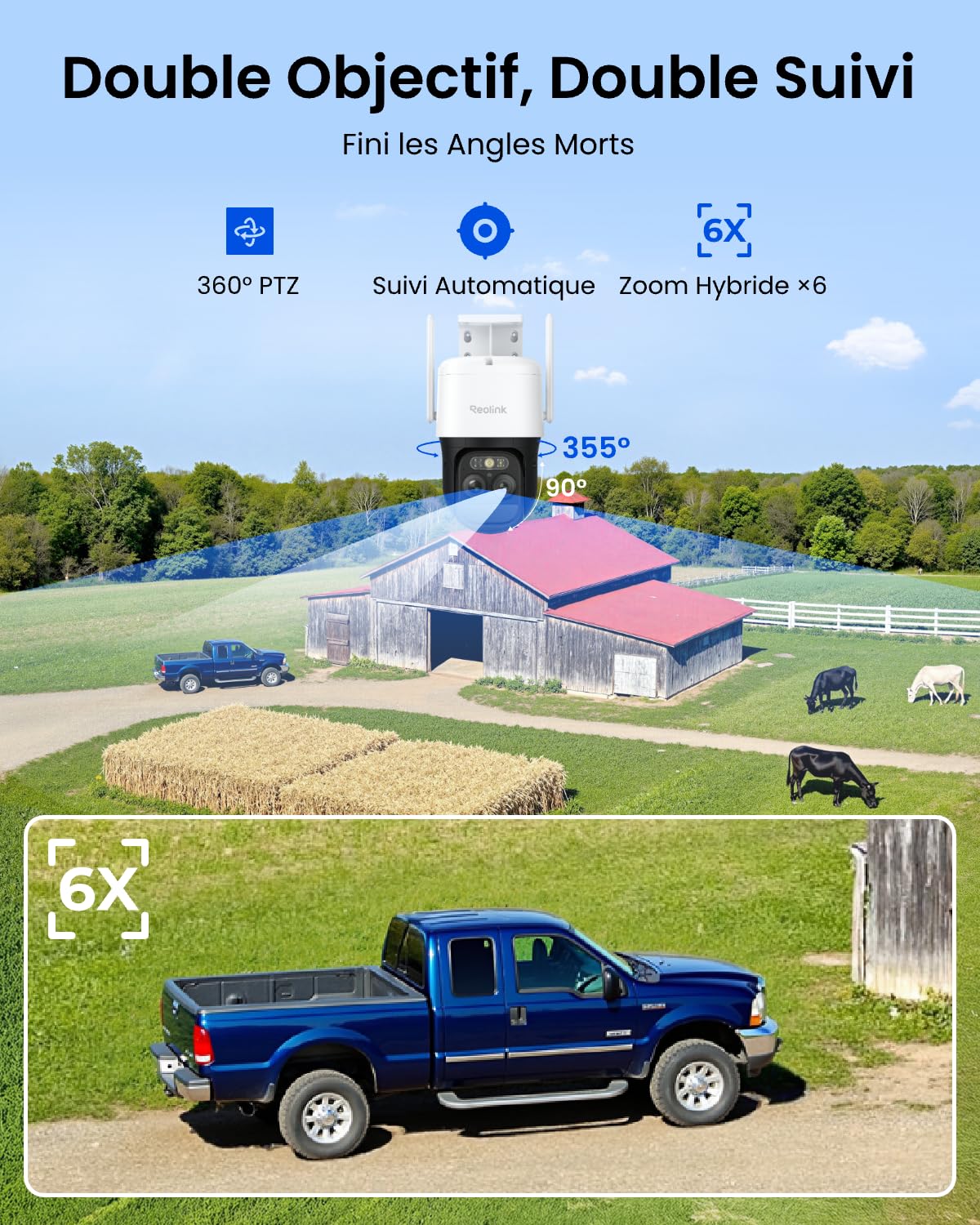 Reolink PTZ Caméra 4G Double Objectif, Autonomie 250J, TrackMix LTE Plus 2