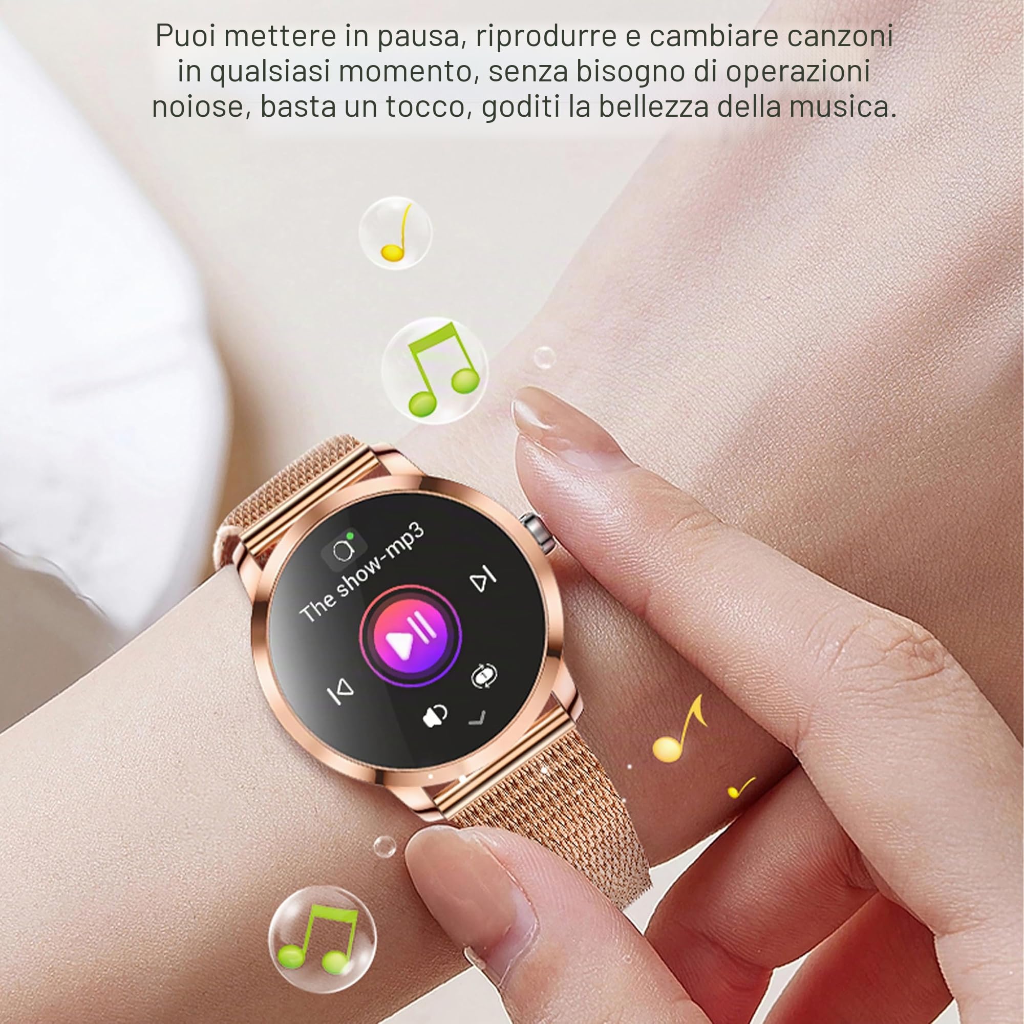 1,27" Smartwatch Donna Chiamate e Risposta Bluetooth, 3 Bracciali, 123 Sport Smartwatch Cardiofrequenzimetro Pressione Sanguigna Monitoraggio del Sonno Orologio Fitness per Android iOS (dorato)