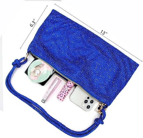 Miniatura 4 de Bolso Hobo plateado con diamantes de imitación, bolso de noche negro brillante para mujer, fiesta de graduación, boda