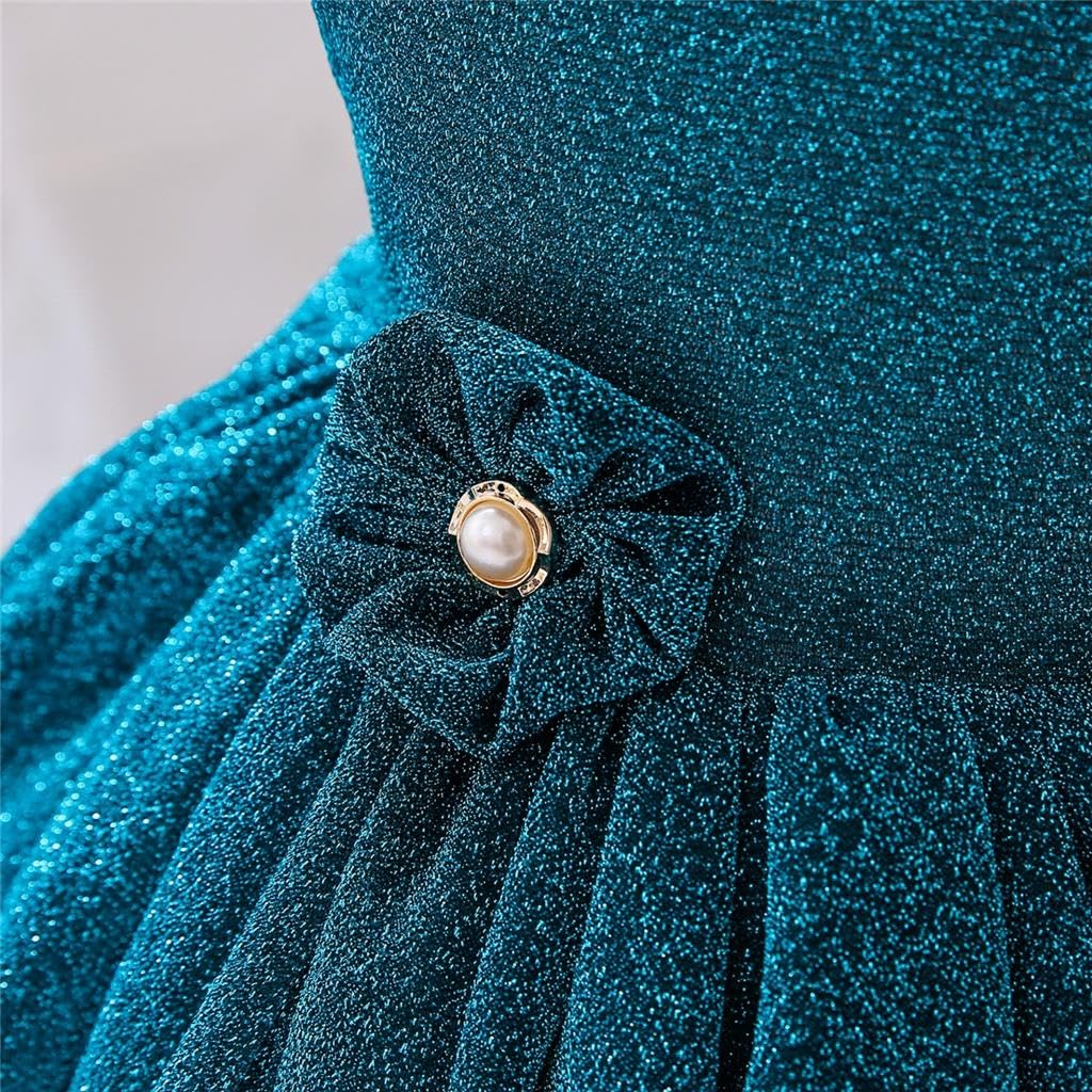 Lito Angels Robe Brillante Fille avec Bandeau | Bandeau assorti, Tissu brillant, corsage sans manches, jupe 3 couches, fleur à la taille, grand nœud au dos, Mariage, Noël