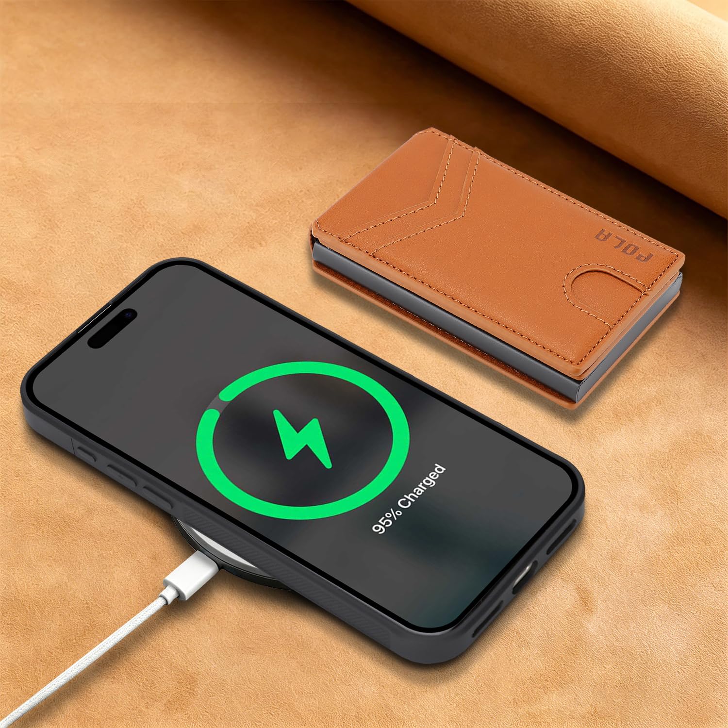 Funda para iPhone 15 2 en 1, Desmontable, con Compartimento magnético para Tarjetas, Cartera de Piel, Resistente a Golpes y protección RFID (para iPhone 15/Naranja).