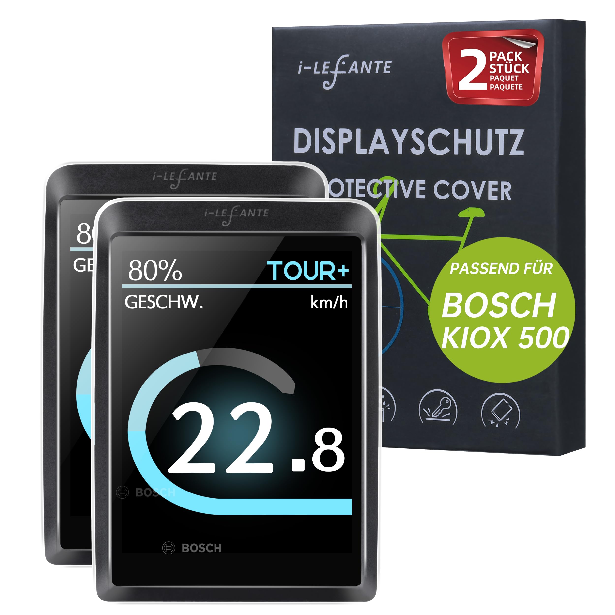 i-LEFANTE für Bosch Kiox 500 (BHU3700) Display Schutzhülle + Neoprentasche | E-Bike Displayschutz | Transparent und wasserdicht | Stoß- und Kratzschutz