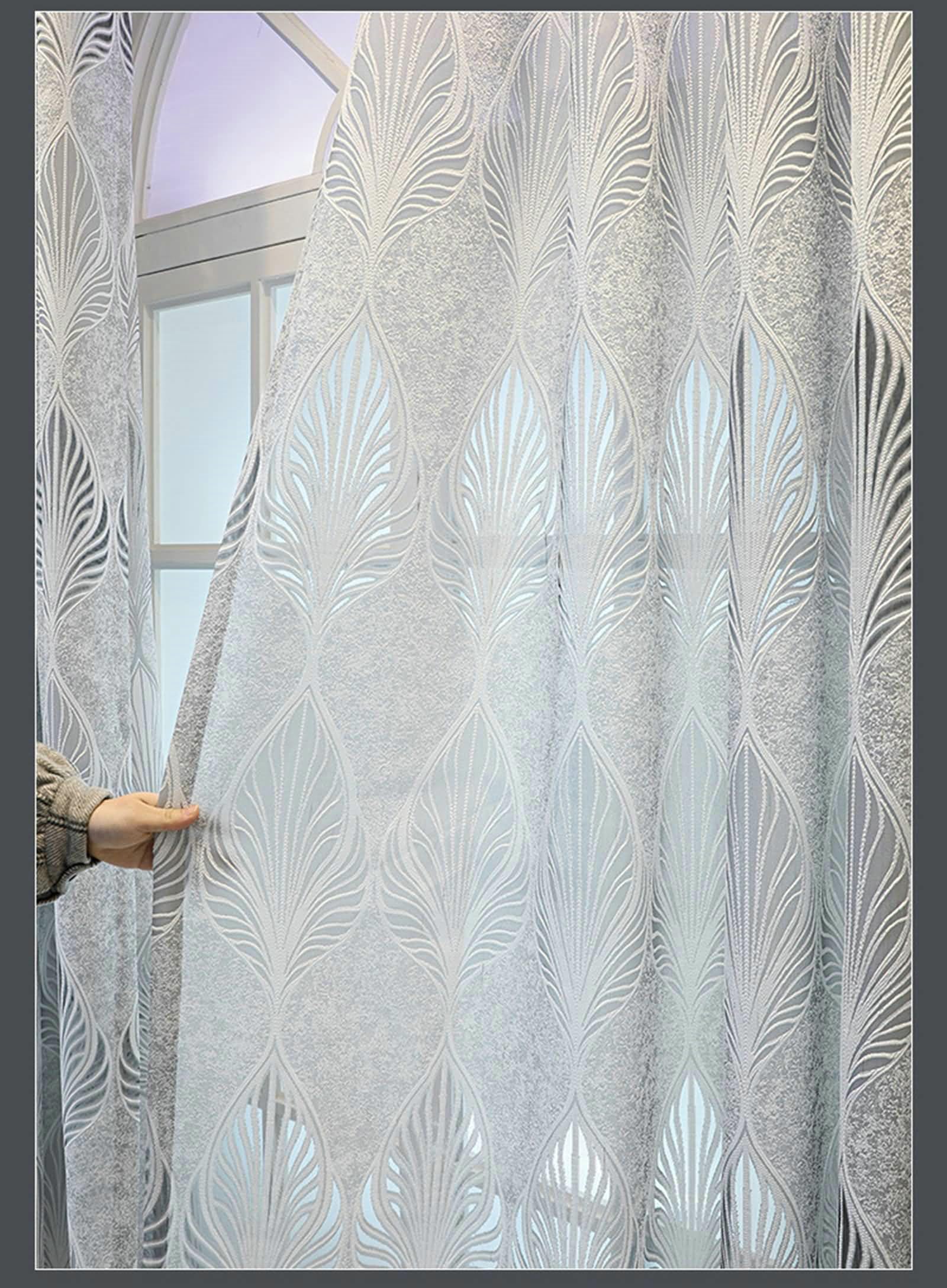 Vorhänge Durchsichtig Fenster, Vorhänge Einfach Blättermuster Vorhänge Wohnzimmer 2er Set H 115 x B 132 cm, Grau