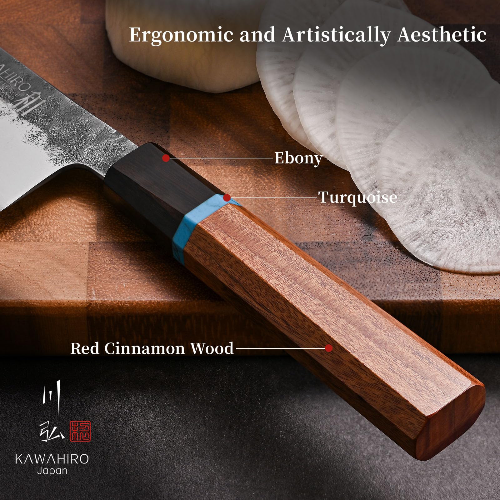KAWAHIRO 210mm Japanese Kiritsuke Chef Knife with Tri-Ply VG-10