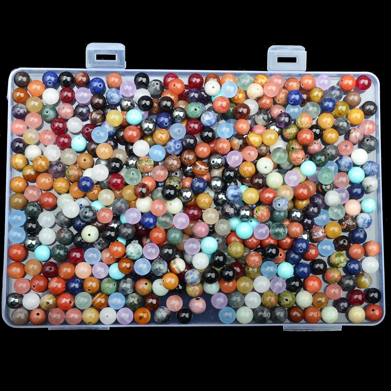 8mm Natural Mixed Materials Gemstones Beads Tiny Spacer Round Loose Beads Jewelry Making KIT with Thread 480 PCS(24 Natural, 8mm)