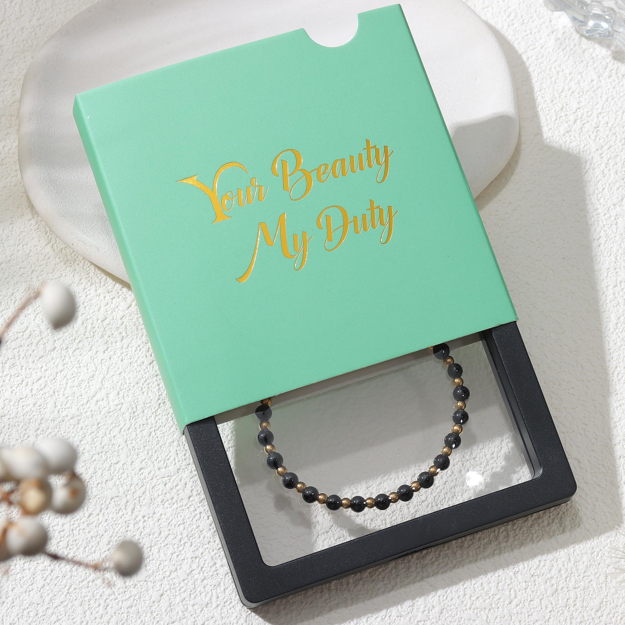 YCTTKDD Pulseras de Cuentas para Mujeres y niñas: Piedra Natural de 5 mm, Cuentas de Acero Inoxidable de 3 mm, joyería Boho de Cristal chapada en Oro Ajustable con Caja de Regalo