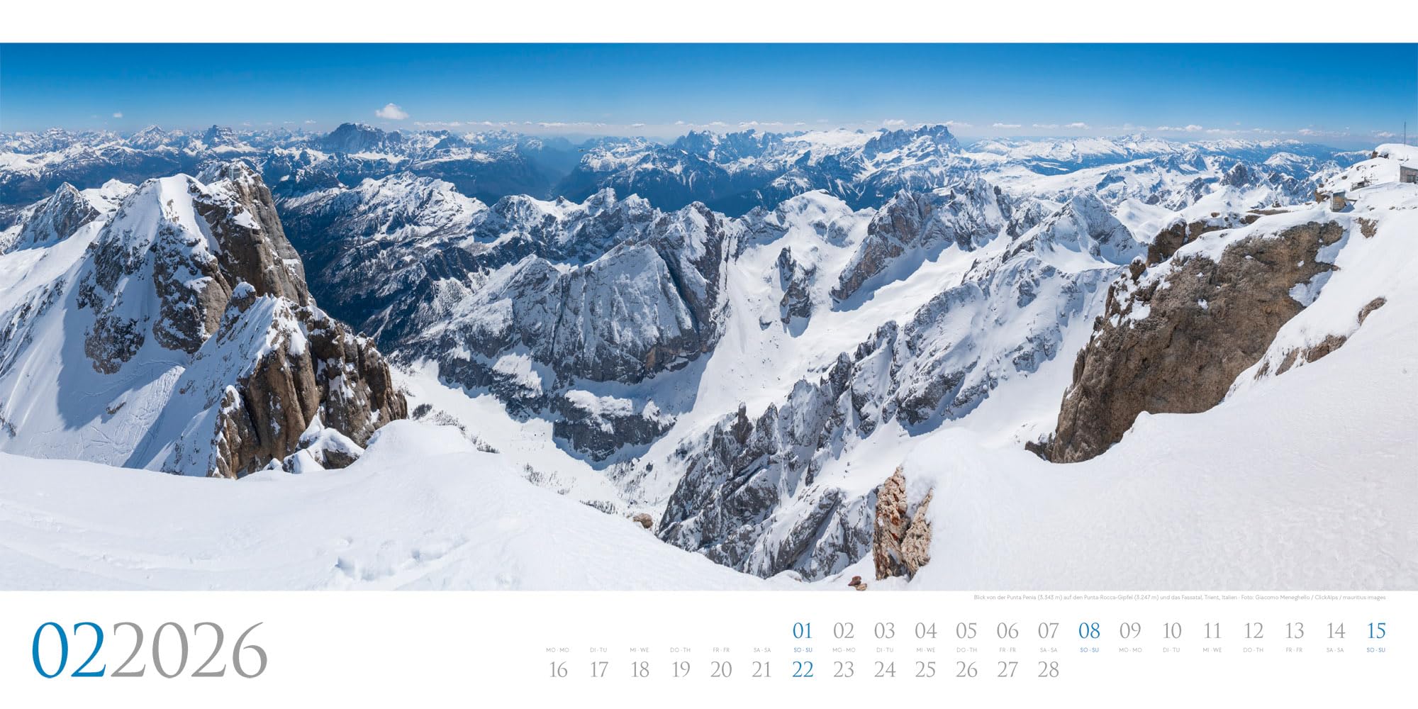 Dolomiten Kalender 2026 | Bildgewaltiger Berge-Kalender im schlanken Querformat (66x33 cm) | Südtirol für Alpinist:innen und Wander:innen