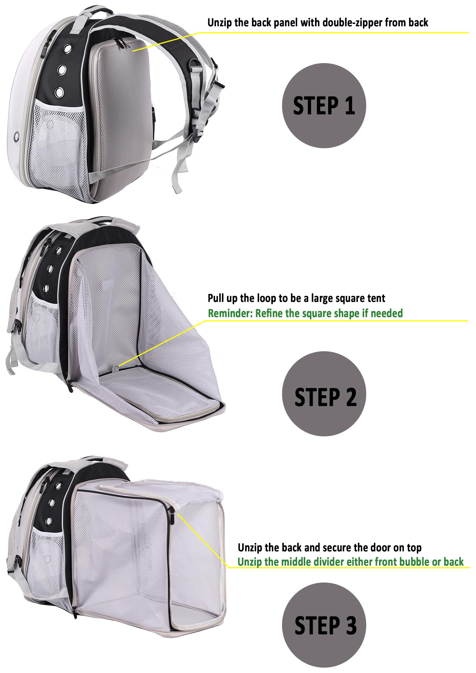 Mochila de extensión trasera para mascotas para gatos grandes y cachorros pequeños, cápsula de espacio transparente, astronauta, mochila transparente con ventana de burbujas para gatos