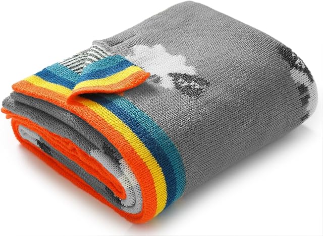 mimixiong Baby Blankets Knitted Double Layer Soft Cellular Pram Blankets,Sheep Patterns(Grey)