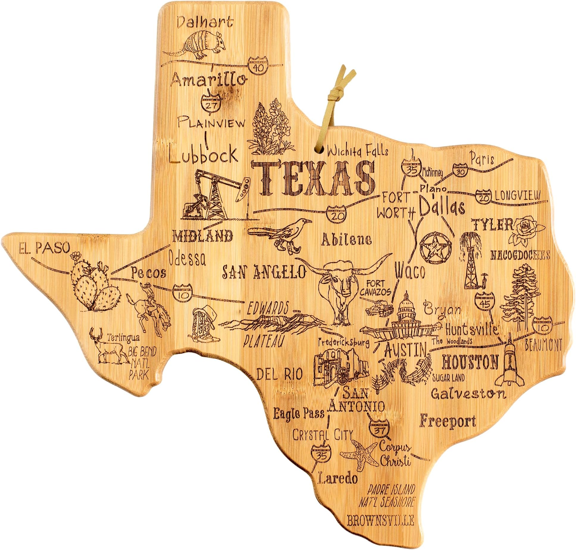 Totally Bamboo Texas State Destination Bamboo Serving and Cutting Board