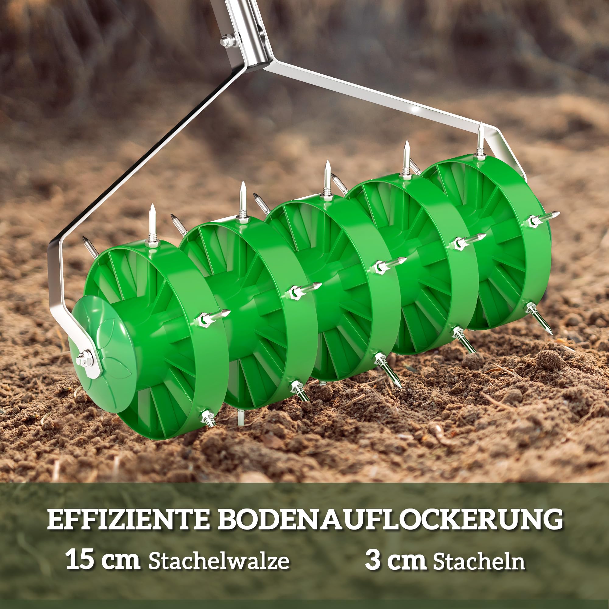 Outsunny Rasenlüfter Manuell Vertikutierer für Rasen 45cm Breite Aerifizierer mit Gartengeräten 30 Eisenspikes Stopfenkern Bodenschiene, Rasenspecht Rasenbelüfter, Rasenpflege für Rasen Höfe