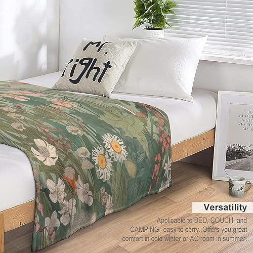 Miniatura 5 de MaSiledy Manta de flores silvestres botánicas de verano, manta suave y cálida de franela floral de verano para sofá, cama, sofá para adultos y