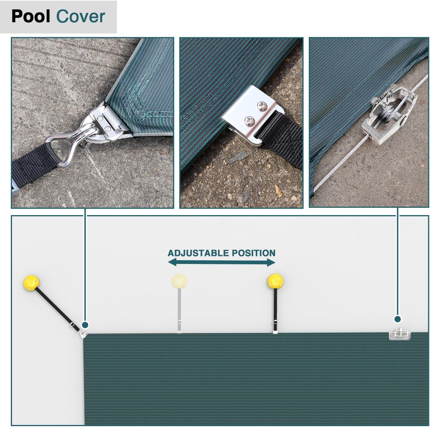 ECOOPTS 16' x 24' Pool Cover for Inground Pool, Rectangle Safety Cover Winter Swimming Pool Cover with Hardware Kit (Dark Green)