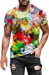 T-Shirt Short Sleeve Summer Men's Muscle Shirt, Slim Fit Stretch Shirt Hawaiian Print Gym Shirt, Modal Round Collar Breathable Lightweight Running Shirt Funky Classic Sports Shirt Gym Training Shirt