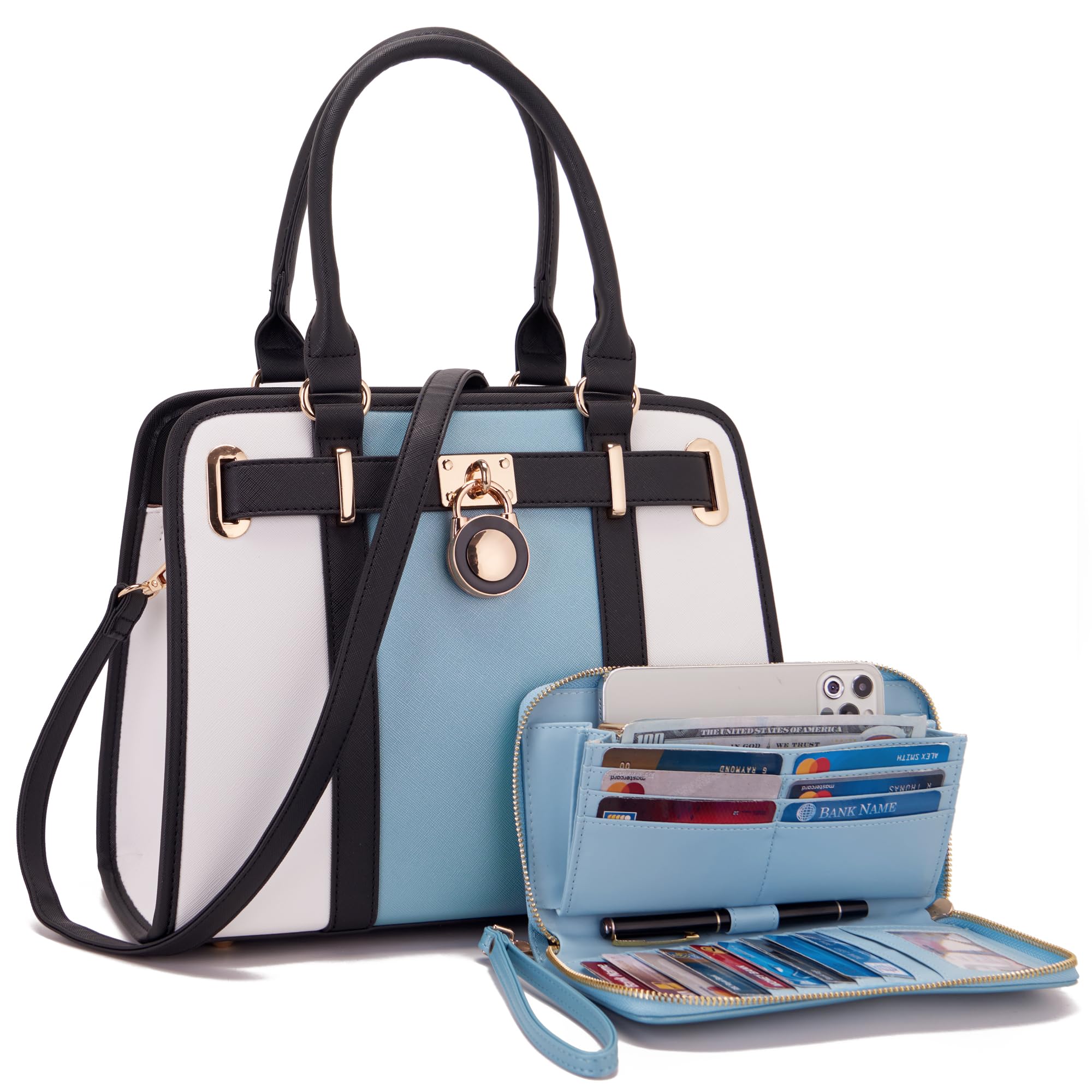 Qiyuer Structured Satchel Tote Handbags Set Women Purses with RFID Wallet | Premium, Sturdy, Spacious, Chic for Daily &amp; Work, Vegan PU Leather, Multi-way Carry, Large Capacity RFID Wallet, Ideal Gift
