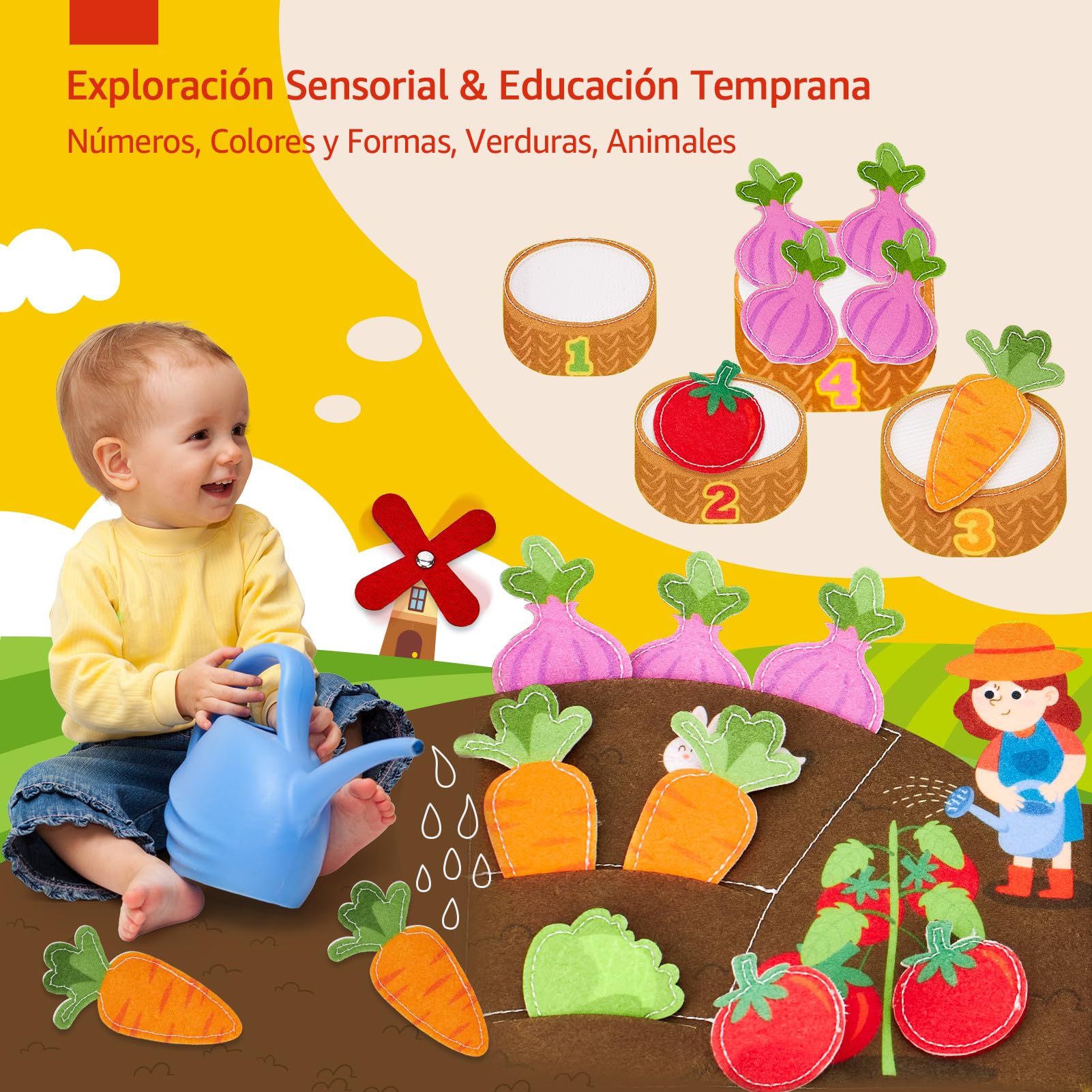 hahaland Libro Montessori 1 año - Busy Board Montessori Juguetes Interactivo Niños 1 2 3 año - Busy Book Fieltro Paneles Educativos Regalo para Niño Niña