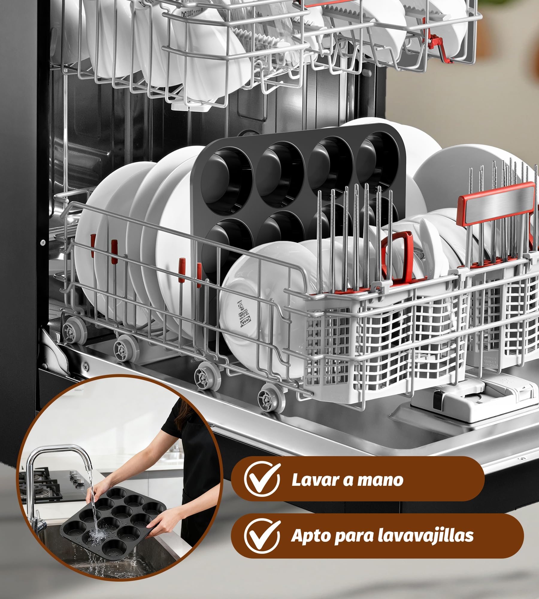 Ankway Molde Magdalenas para 12 Magdalenas, Bandejas para Hornear Muffin con marco de metal para Muffins, Cupcake, Brownie, Pudín, Reutilizables Negro