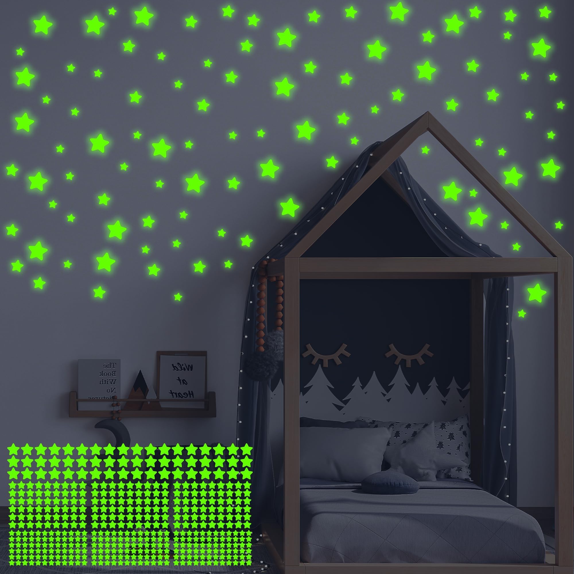 432PCS Glow in The Dark Stickers, 3D Luminous Stars Ceiling, Glowing Stars Nursery Wall Stickers, DIY Adhesive Fluorescent Star Stickers for Baby's Bedroom, Children's Room, Living Room Decor