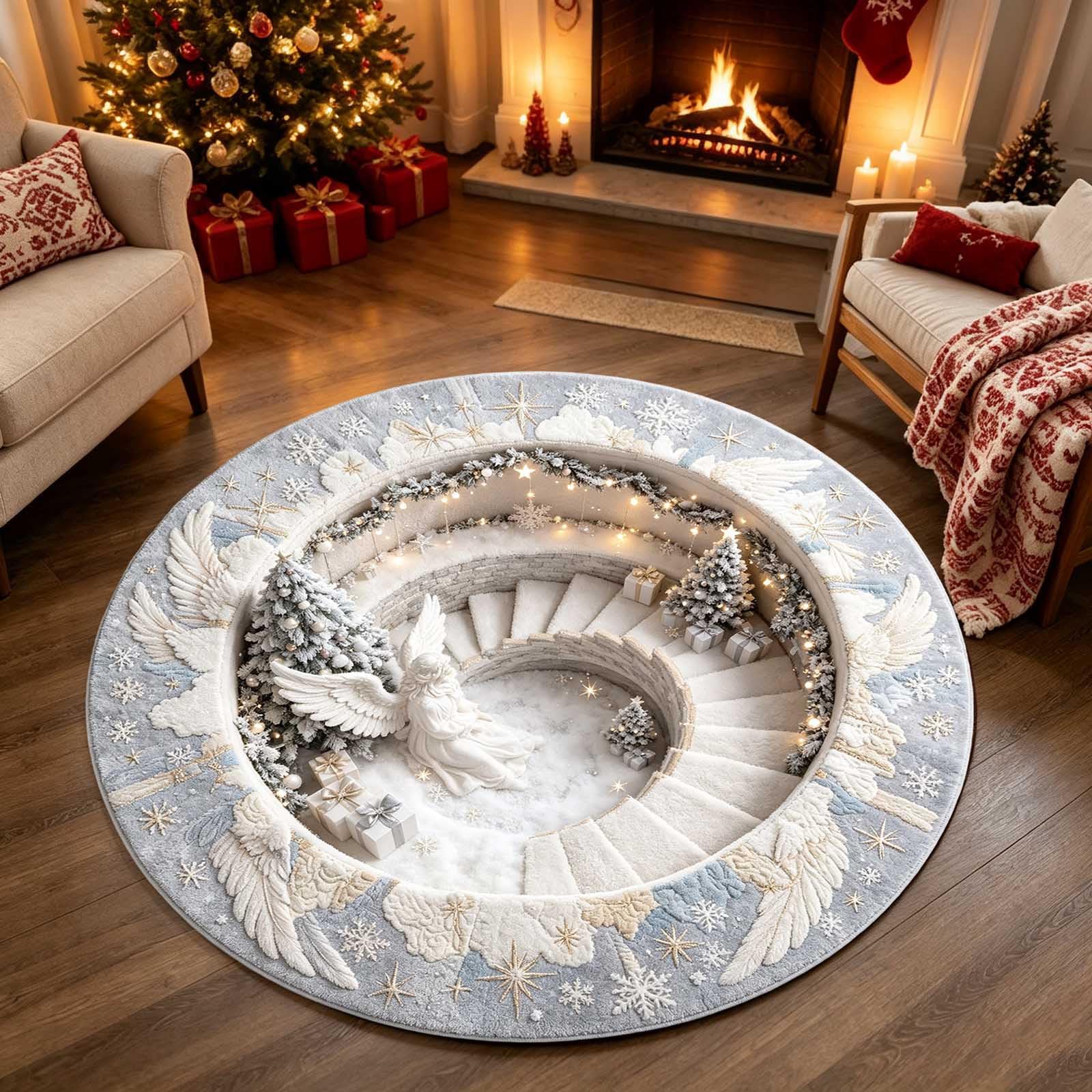 3D Christmas Rug, Rugs For Living Room Optical Illusion, Christmas Door Mat, Round Outdoor Rug, Santa Claus Decorative Rugs Welcome Floor Mat For Living Room Home Gifts