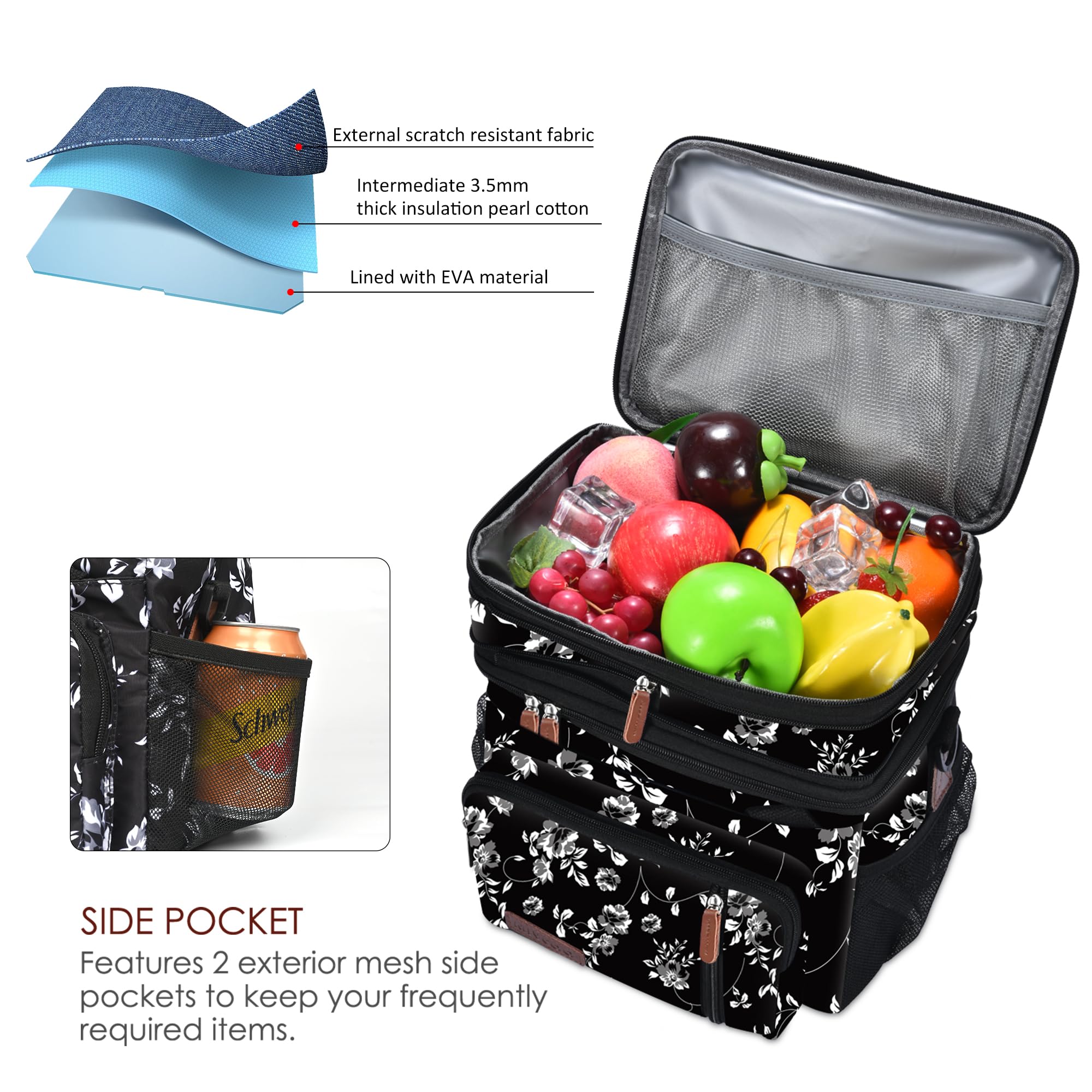 MIYCOO Borsa Termica Porta Pranzo, Borsa Frigo 15 Litri, Borsa Doppio Scomparto Pranzo Grande, Borsa Termica per Alimenti Caldi e Freddi da Viaggio per Uomo Donna Picnic/Barbecue/Campeggio/Viaggio