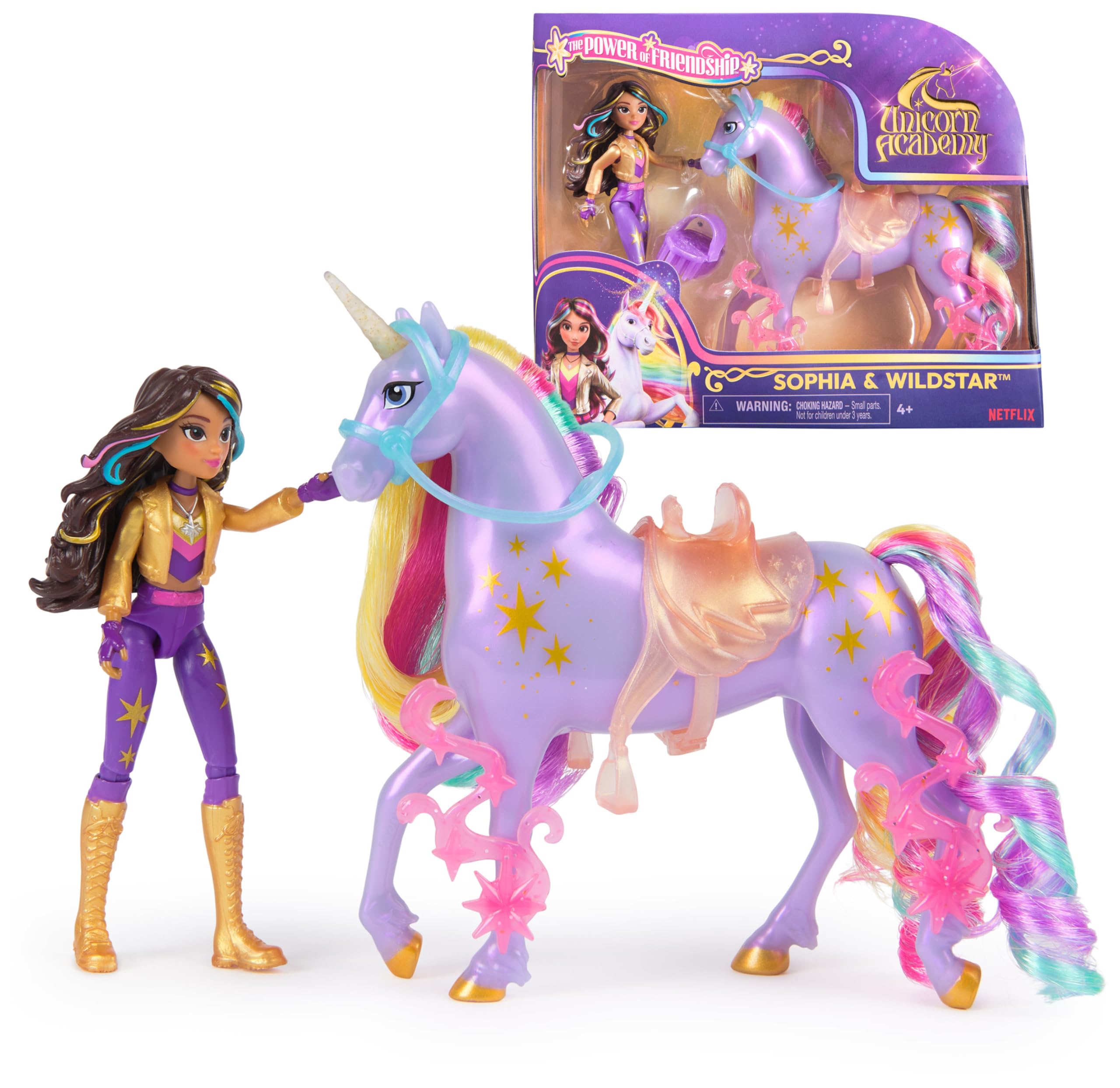 Unicorn Academy Sophia und Einhorn Wildstar Set, ca. 12 cm Originalfiguren zur Netflix Serie mit abnehmbarem Sattel, Mähnen- und Schweifbürste und Zubehör, für Kinder ab 4 Jahren