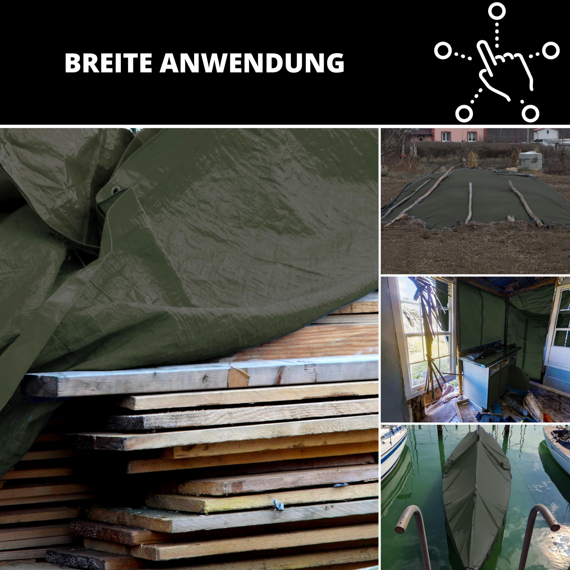 ToolSpace Tarpaulin 4mx5m | Verde | 90g/m2 | Lona de protección Barcos de Madera con Ojales | Lona de protección Verde