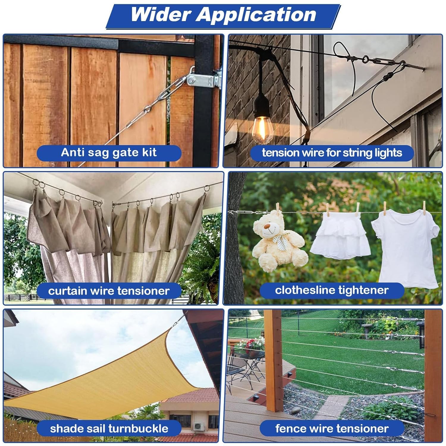 TooTaci 10PCS M6 Turnbuckle 304 Stainless Steel Turnbuckle Hook and Eye, Heavy Duty M6 M8 M10 Tensioner Adjustable Shade Sail Hardware for Cables Wire 3/16" 1/4" 5/16" /3/8", Railing, Clothesline - Image 7