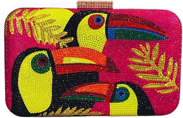 Boutique De FGG Mini Toucan Bird Crystal Clutch Purses for Women,Evening Minaudiere Handbags,Party Rhinestone Clutch Bag