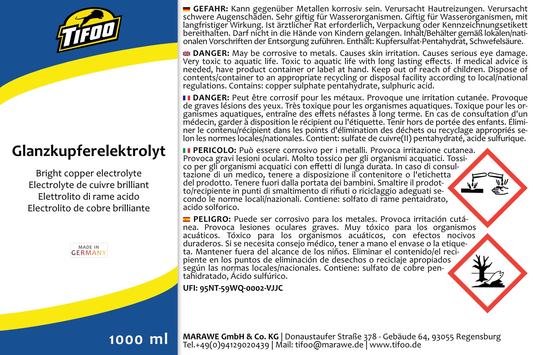 Electrolyte de cuivre brillant acide (1000 ml) - Pour un cuivrage brillant