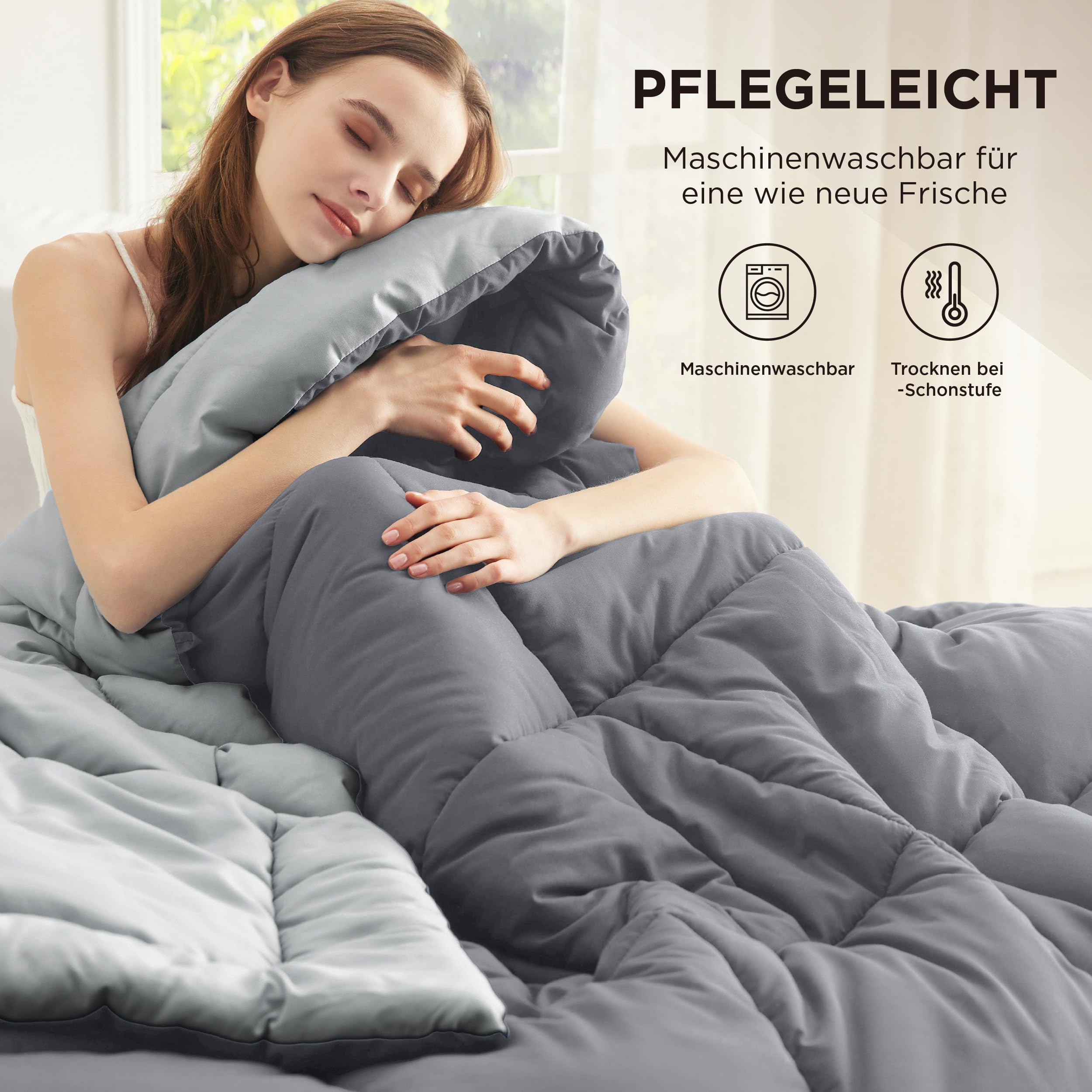 BEDSURE Bettdecke 135x200 Allergiker Ganzjahresdecke 300GSM Füllung Waschbare Duvet 4 Jahreszeiten Grau/Hellgrau