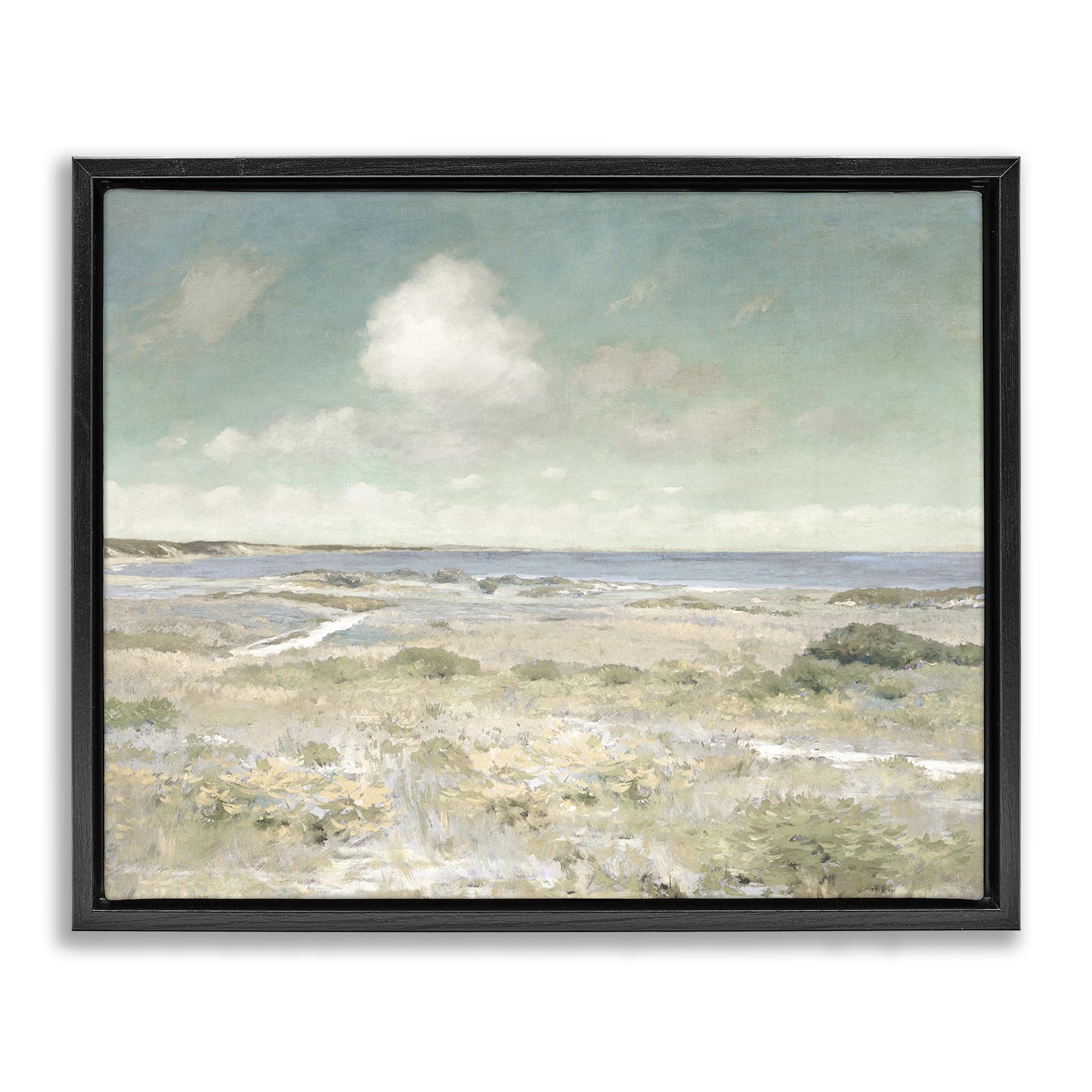 Stupell Industries Serene Coastal Watercolor View 'Water View With Clouds', Floating Frame Canvas Art, Black, 31 X 25 Inches, Easy To Hang And Sturdy, Made In Usa, By Christy Mckee