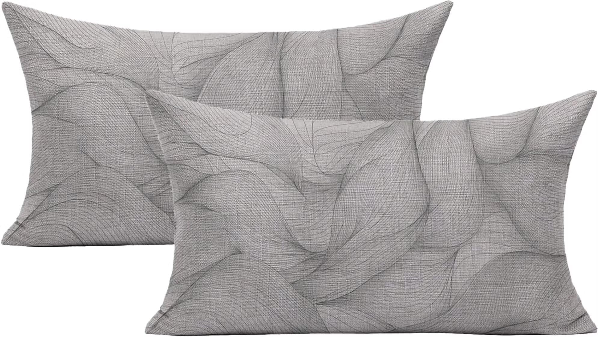Housse de coussin aspect lin blanc et étanche 50x90cm pour décoration épurée