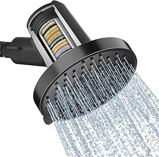 SR SUN RISE Filtered Shower Head with Filters- High Pressure Rain Shower Head,with 20-Stage shower Filter,1.8/2.5 GPM Flow Rate,6 Spray Modes for Hard Water Softener, Remove Chlorine (Black,5.5 Inch)
