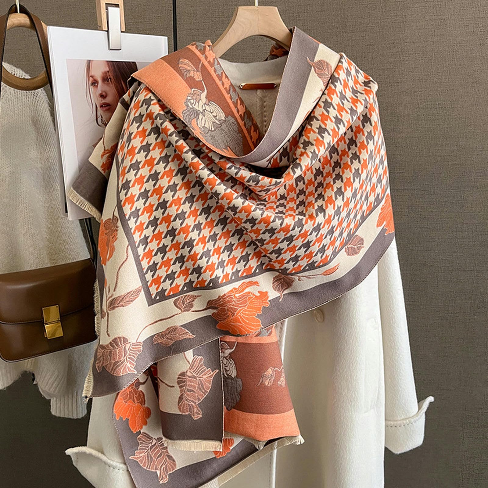 Zonto Scialle Sciame di Sciarpa Calda Invernale Houndstooth Floral Spessa Sciarpa da Donna Scialle da Viaggio in Velluto da Donna