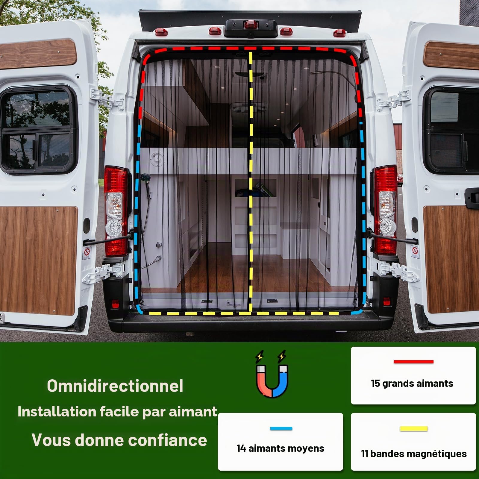 YGYQZ Moustiquaire magnétique, universelle, fermeture centrale magnétique, pour camping-car, porte latérale/arrière, camping, 200 x 170 cm