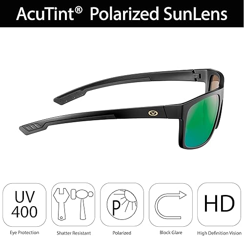 Miniatura 5 de Flying Fisherman Gafas de sol polarizadas sin conexión, Marco negro matelente de espejo verde ámbar