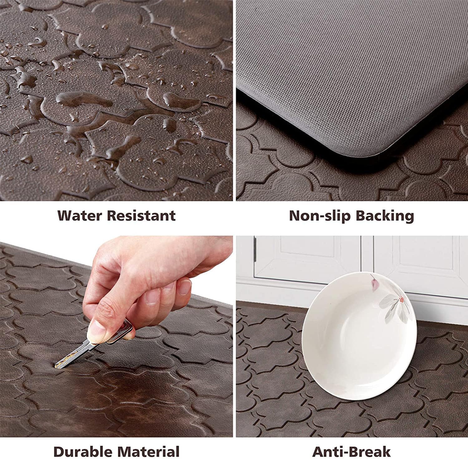 Wiselife Küchenmatte, gepolstert, Anti-Ermüdungs-Matte, 43,9 x 99,1 cm, dick, rutschfest, wasserdicht, Küchenteppiche und -matten, robuster PVC-Schaumstoff-Stehmatte für Küche, Boden, Zuhause,