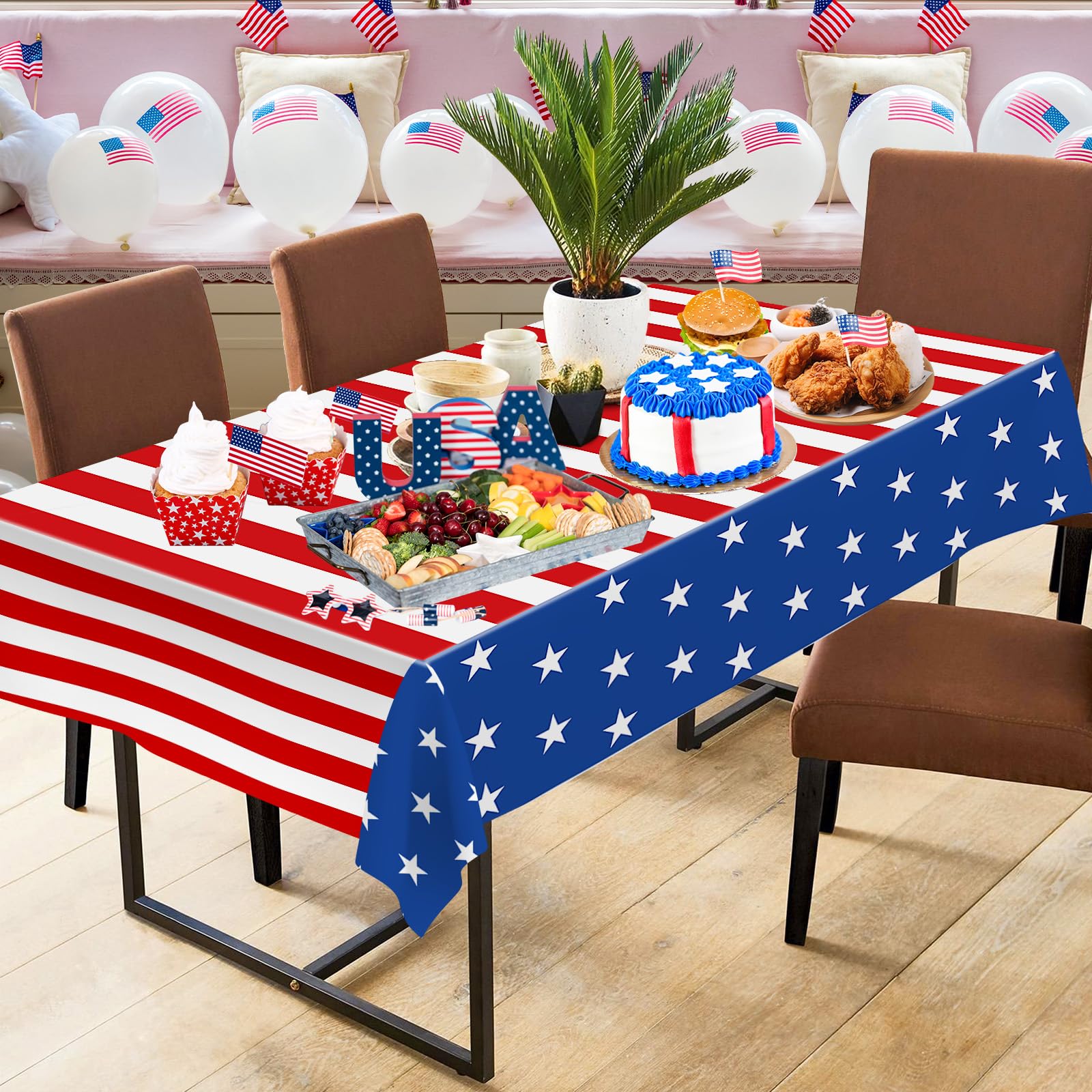 4th Of July Tablecloth 2-Pack - 54x108 Inch Patriotic Plastic Table Covers