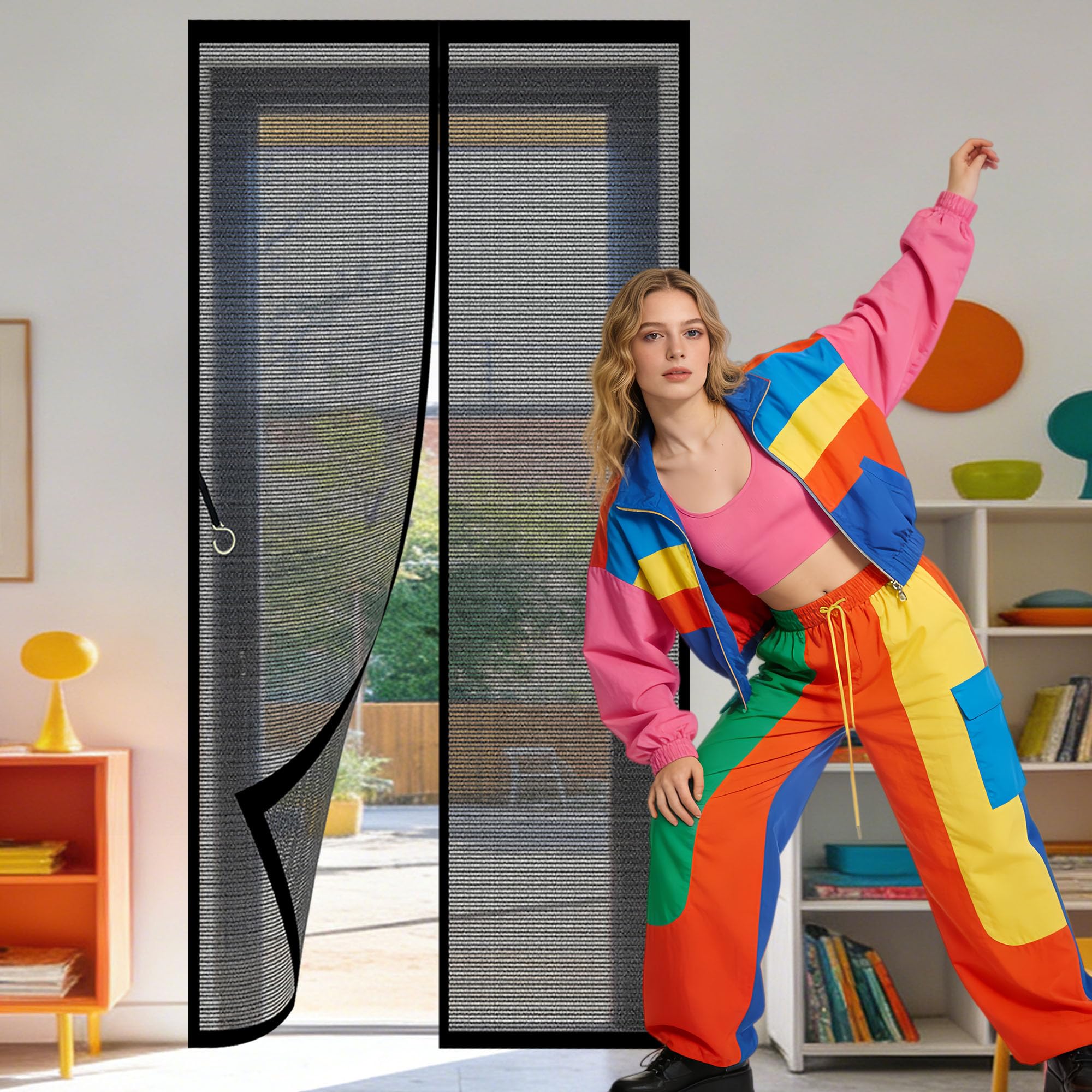 Moustiquaire magnétique pour porte rideau noir anti poussière balcon chambre 130 x 298 cm