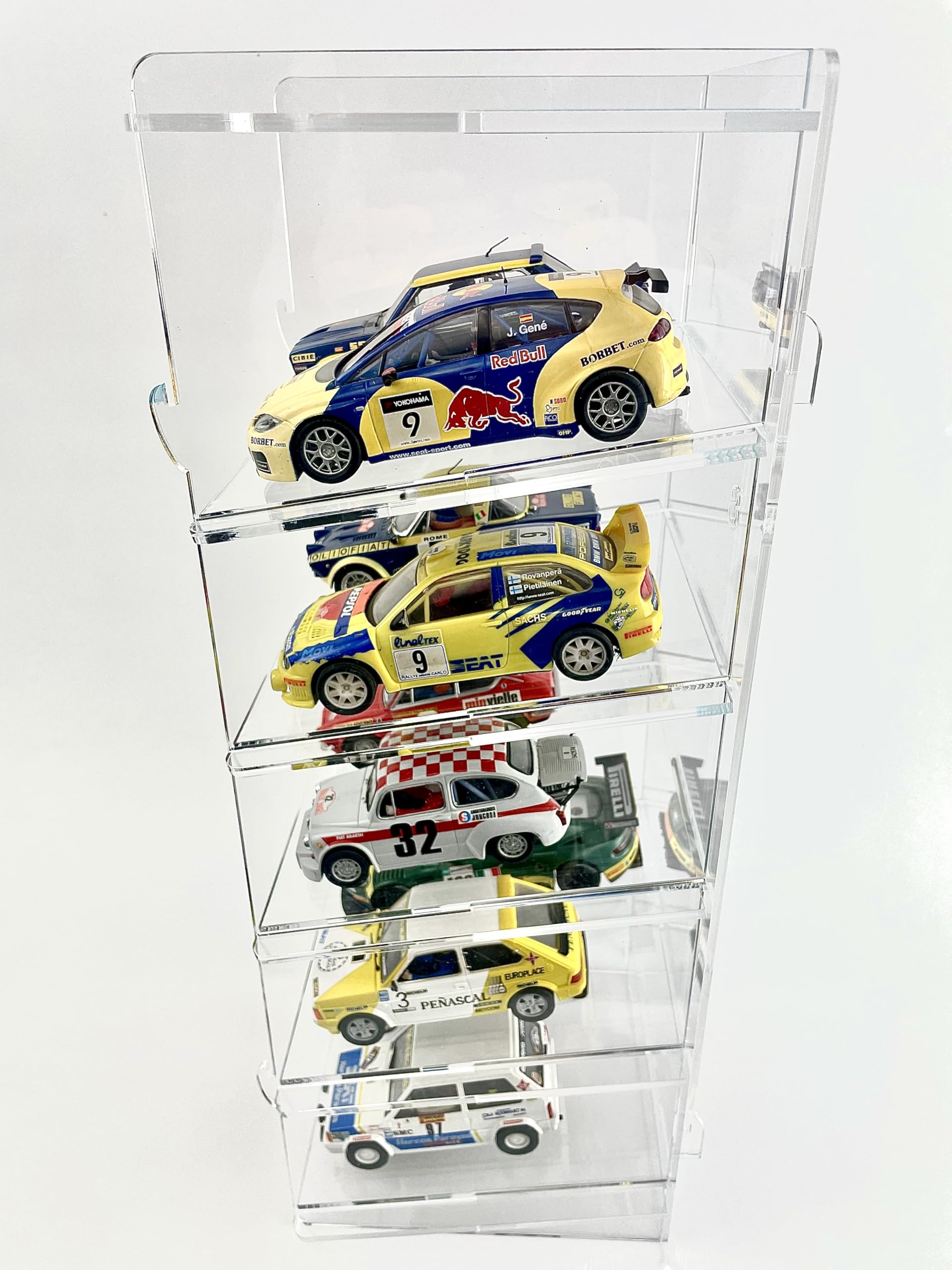 Vitrina de metacrilato, Expositor de metacrilato para Coches Slot, Colecciones, Vitrina expositora de acrílico Transparente, con estantes y Puerta Antipolvo, Medidas 45x18x16 cm (altoxanchoxfondo)