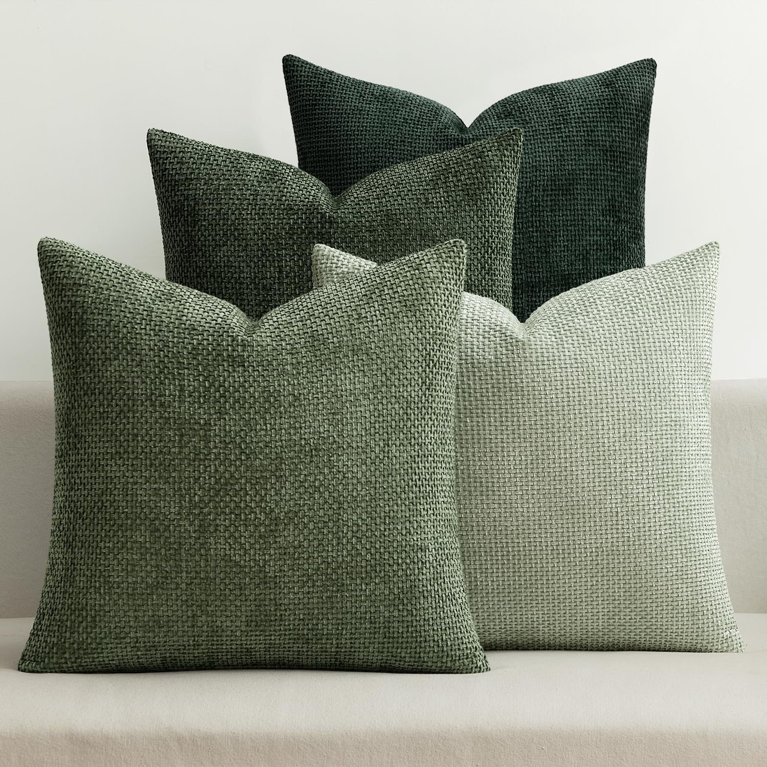 MIULEE Soft Decorative Chenille Pillow Covers Forest Green 18x18 Pack of 4