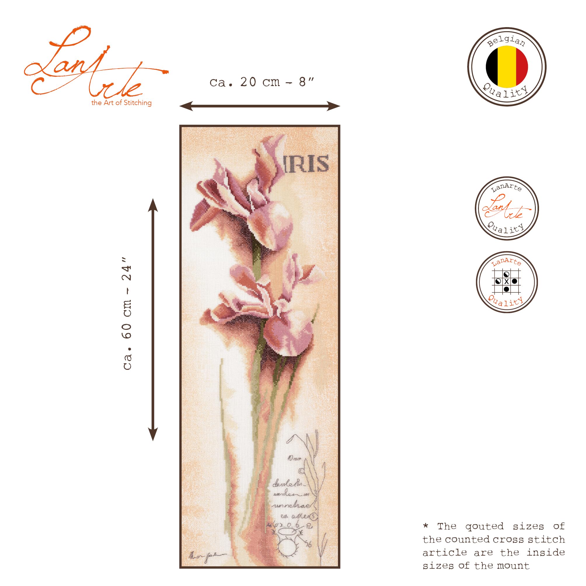 Lanarte Point De Croix Compté Tableau Kit Complet DIY Broderie Motif IRIS - BOTANIQUE Patron Adulte Art Creatif Decoration Salon Activité Manuelle Cadeau ca. 20 x 60 cm Counted Cross Stitch